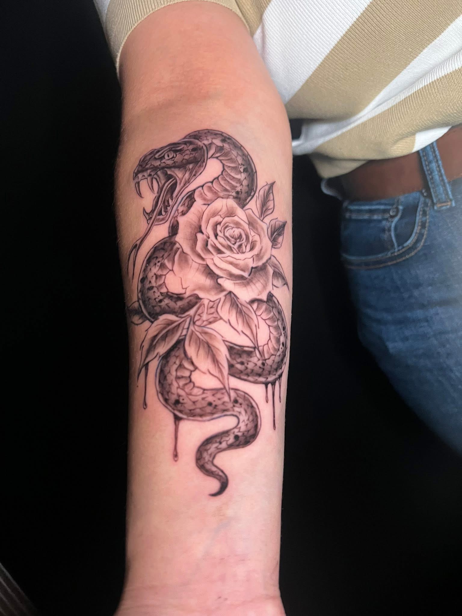 Snake and Rose Tattoo on Forearm